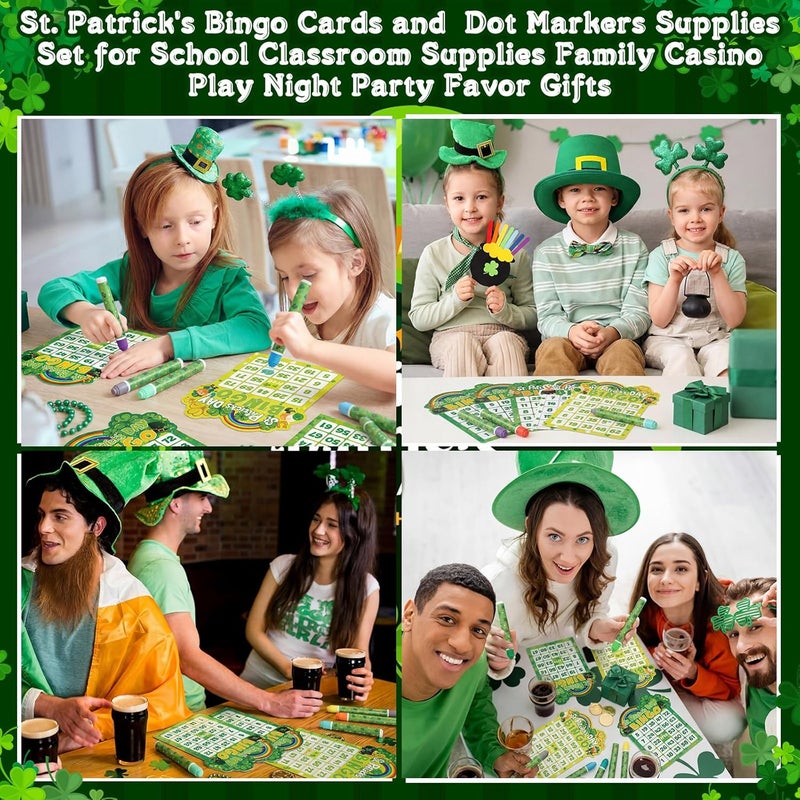 Eersida 192 Pack St. Patrick's Day Bingo Game Cards and 0.4 oz Dot Daubers Set Includes 144 Bingo Cards and 48 Dot Markers Game Supplies Set for Irish Gifts Party Favor Family Casino Night Supplies - Image 5